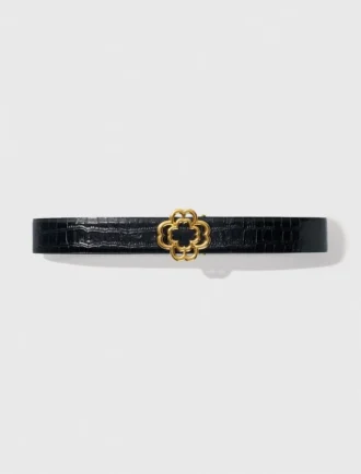 Ceinture double M en cuir effet croco
