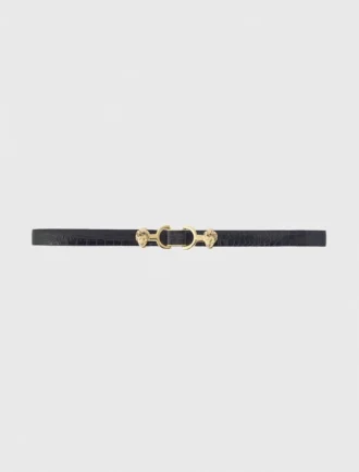 Ceinture fine en cuir avec boucle en forme de tête de lion