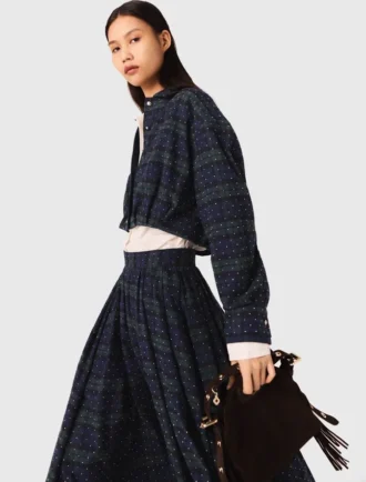 Chemise courte à carreaux et strass