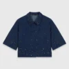 Chemise courte en denim brodée Chemise courte en denim brodée