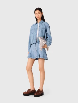 Chemise courte en denim à strass