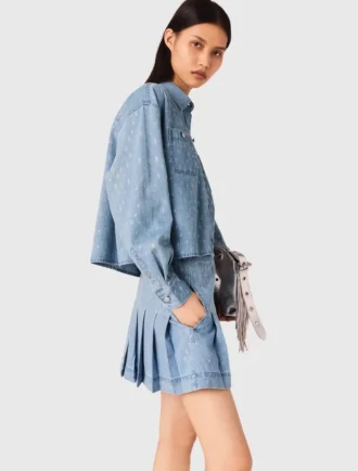 Chemise courte en denim à strass