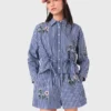 Chemise courte à rayures brodées Chemise courte à rayures brodées