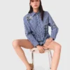 Chemise courte à rayures brodées Chemise courte à rayures brodées