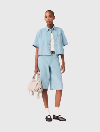Chemise en jean courte à strass