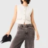 Gilet en tweed avec bordure en perles