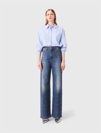 Jean en denim à jambes larges avec clous