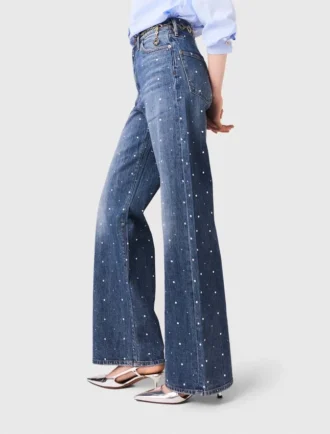Jean en denim à jambes larges avec clous