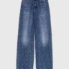 Jean en denim à jambes larges avec clous
