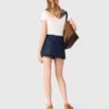 Jupe-short en denim brodée à effet superposé Jupe-short en denim brodée à effet superposé