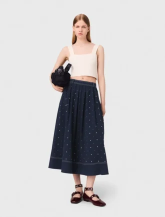 Jupe évasée en coton cloutée