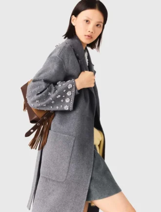 Long manteau double face à strass