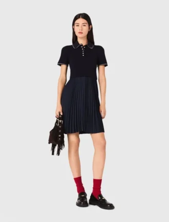 Mini-robe à col polo plissé