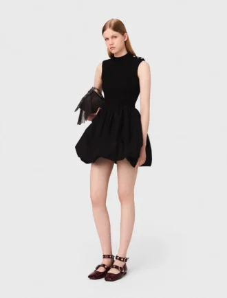 Mini-robe en maille côtelée et taffetas
