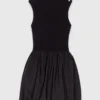 Mini-robe en maille côtelée et taffetas