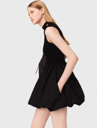 Mini-robe en maille côtelée et taffetas
