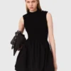 Mini-robe en maille côtelée et taffetas