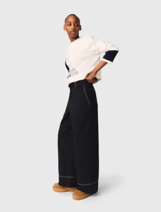 Pantalon en coton avec ceinture en cuir