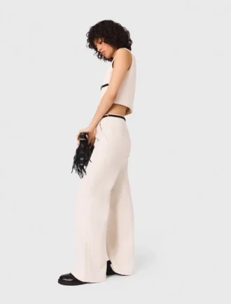 Pantalon large effet tweed