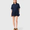 Robe bouffante à manches courtes en coton
