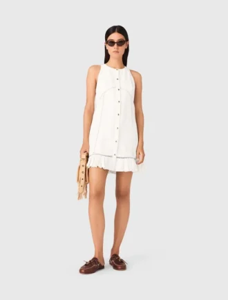 Robe brodée en mélange de lin