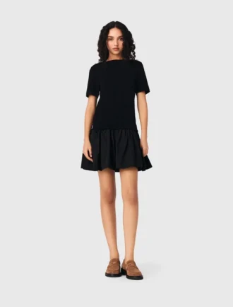 Robe courte en maille et taffetas
