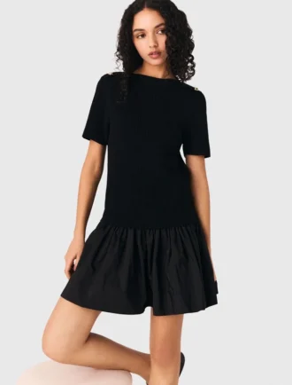 Robe courte en maille et taffetas