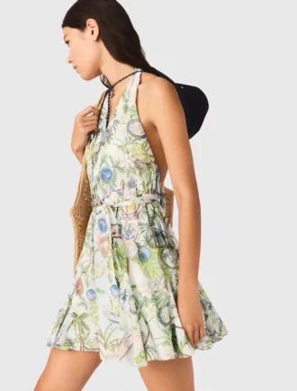Robe courte à motifs, dos nu