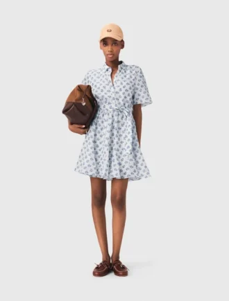 Robe courte à motifs en mélange de lin