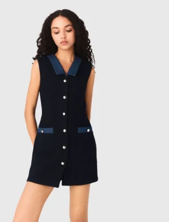 Robe en tweed avec détails en denim