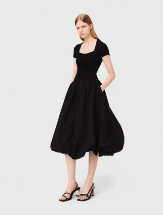 Robe longue en maille côtelée et taffetas Robe longue en maille côtelée et taffetas