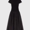 Robe longue en maille côtelée et taffetas Robe longue en maille côtelée et taffetas