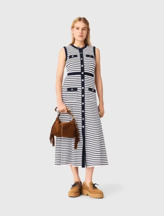 Robe longue en maille rayée