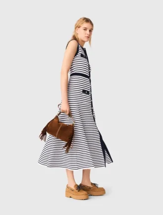 Robe longue en maille rayée