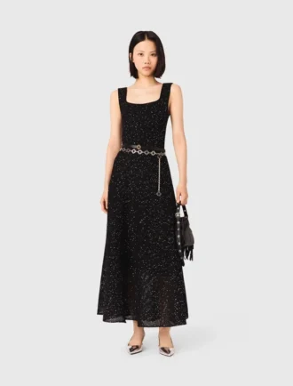 Robe longue en maille à strass