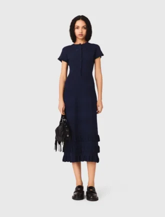 Robe longue en maille à volants