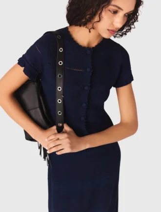 Robe longue en maille à volants