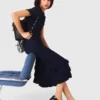 Robe longue en maille à volants