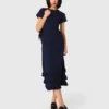 Robe longue en maille à volants