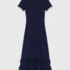 Robe longue en maille à volants