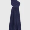 Robe longue plissée asymétrique