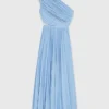 Robe longue plissée asymétrique
