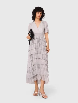 Robe mi-longue à volants métallisés