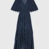 Robe mi-longue à volants métallisés Robe mi-longue à volants métallisés