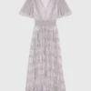 Robe mi-longue à volants métallisés Robe mi-longue à volants métallisés