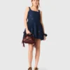 Robe évasée en denim brodé