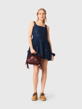 Robe évasée en denim brodé