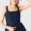 Robe évasée en denim brodé