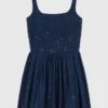 Robe évasée en denim brodé