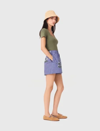 Short en coton rayé brodé